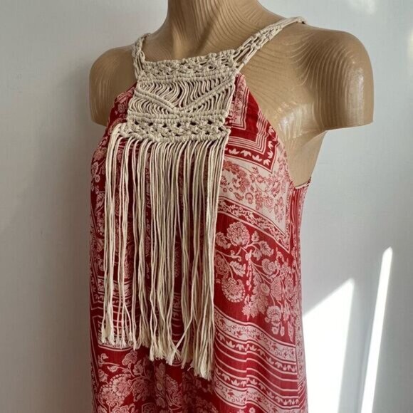 Zara Boho Flowy Coastal Macramé Tassels Maxi Beach Resort Vacation Dress XS / S - Picture 4 of 15